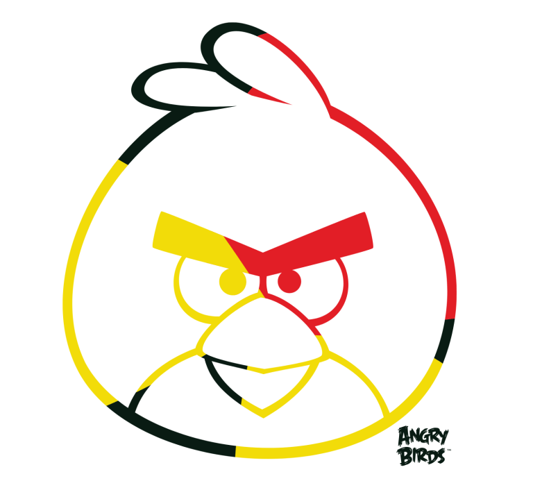 Stylized Angry Birds character with red and yellow outline, angry expression.